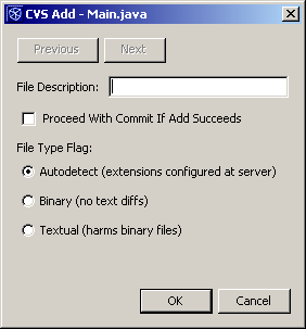 CVS Add window for a single file