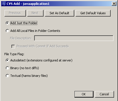 CVS Add window for a directory