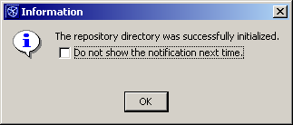 Information window displaying that the repository directory was
successfully initialised