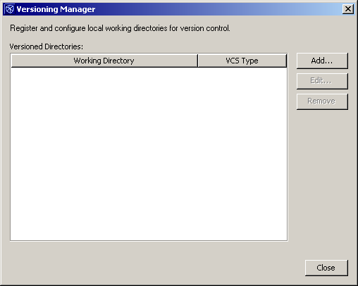 Versioning manager window